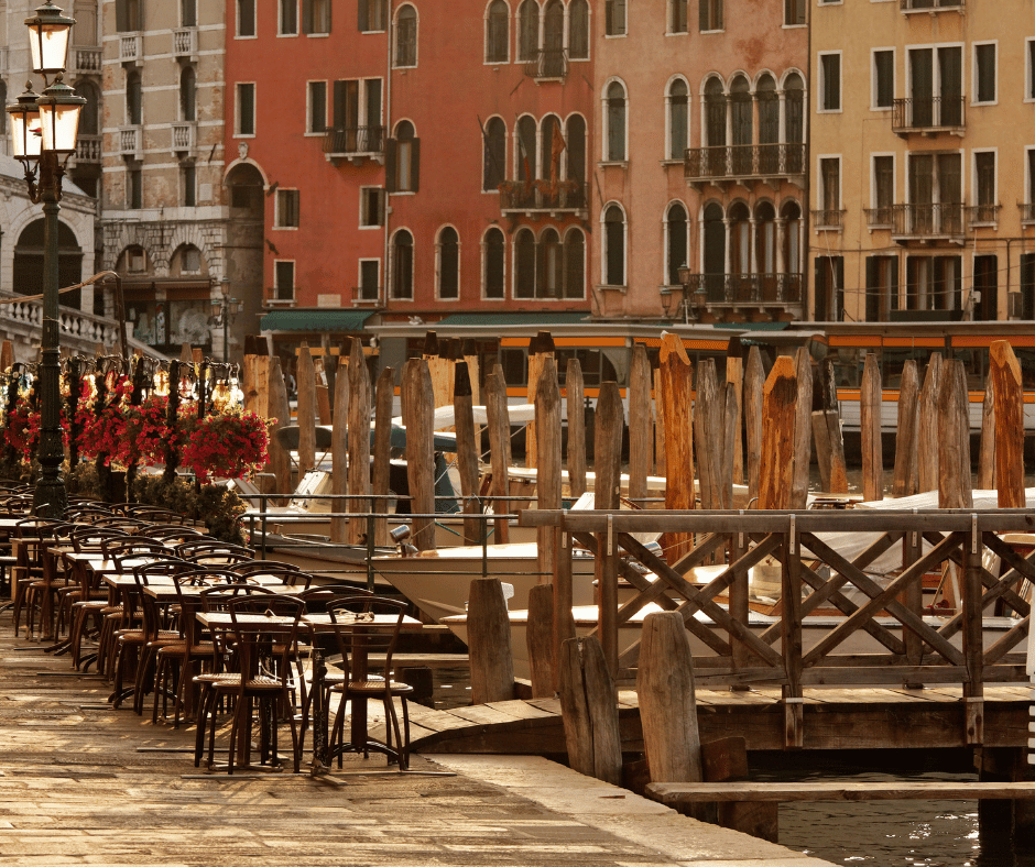 Dinner at a canal-side restaurant